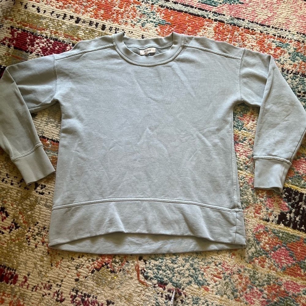 Madewell Womens Shuffle Garment Dyed SweatShirt Green Long Sleeve Crew Neck XXS